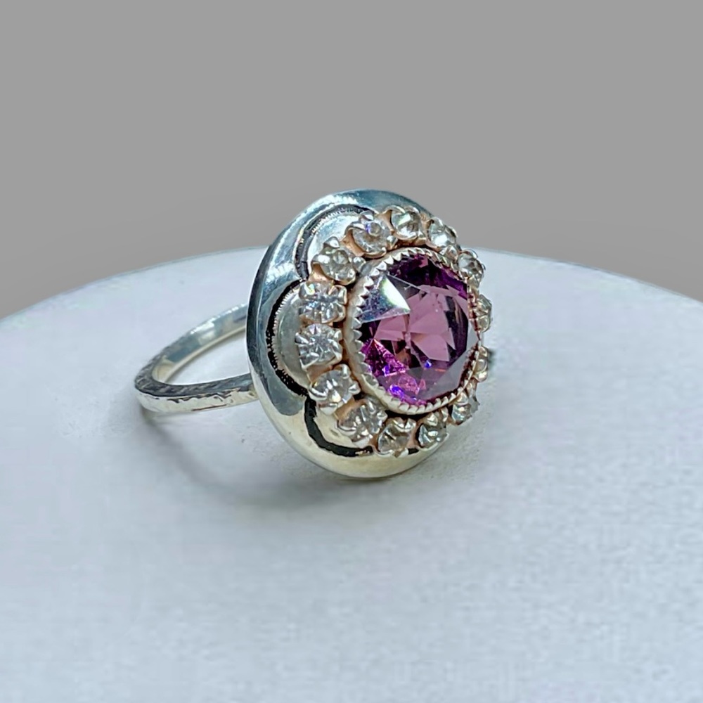 🌺Vintage Sterling & Amethyst Halo Ring